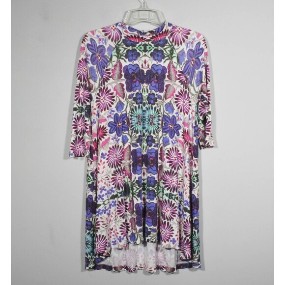 Free People Fiesta Floral Boho Swing Dress Hi Low Hem Blue & Purple Size M - Picture 2 of 5